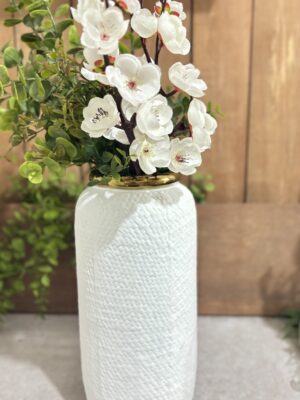 Vaso de Cerâmica Branco c/ Borda Dourada